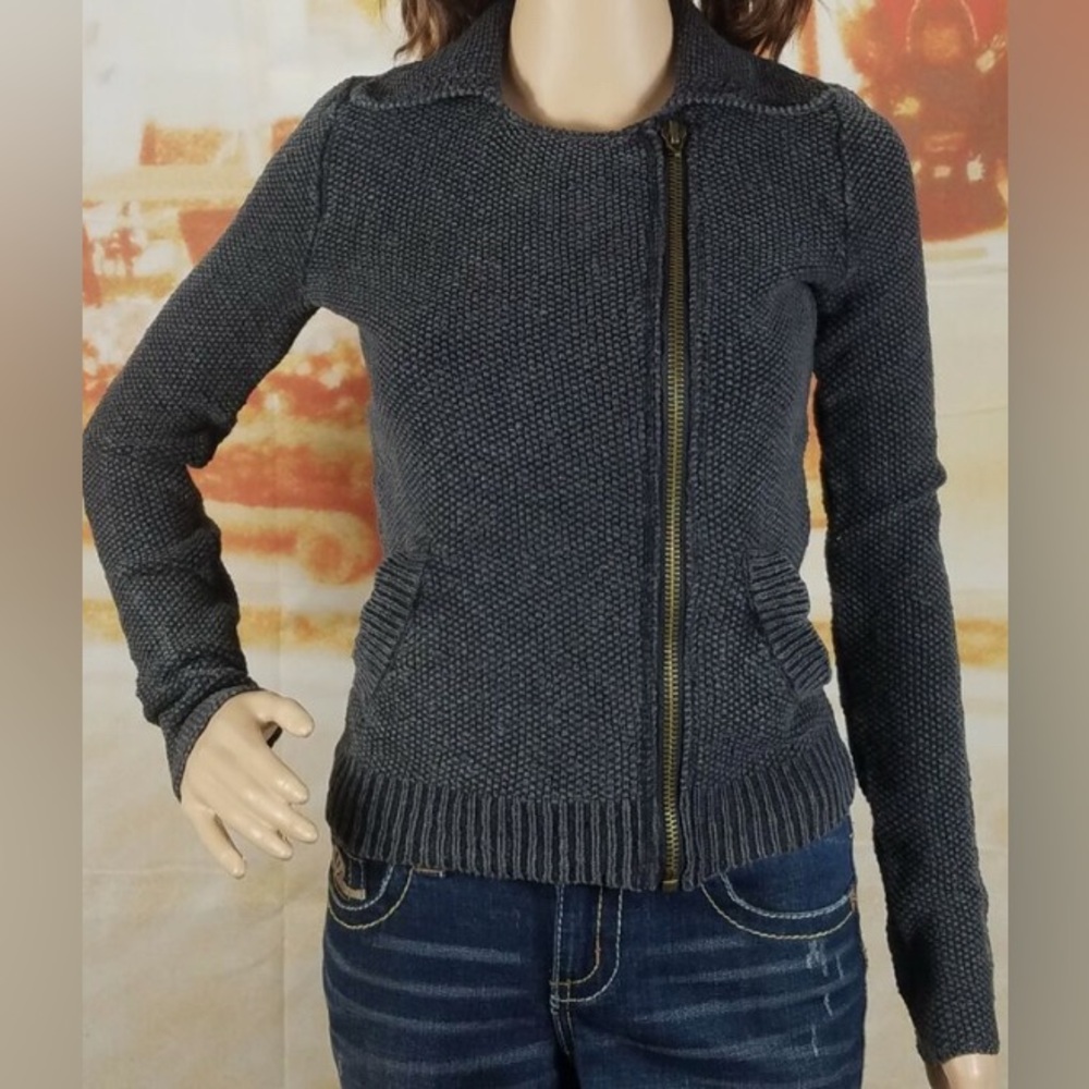 Free People Asymmetrical Dark Gray Textured Zip-Up Jacket